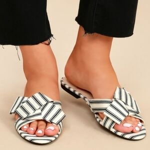 Sole society Slide Slip On Striped Matty Sandals with bow